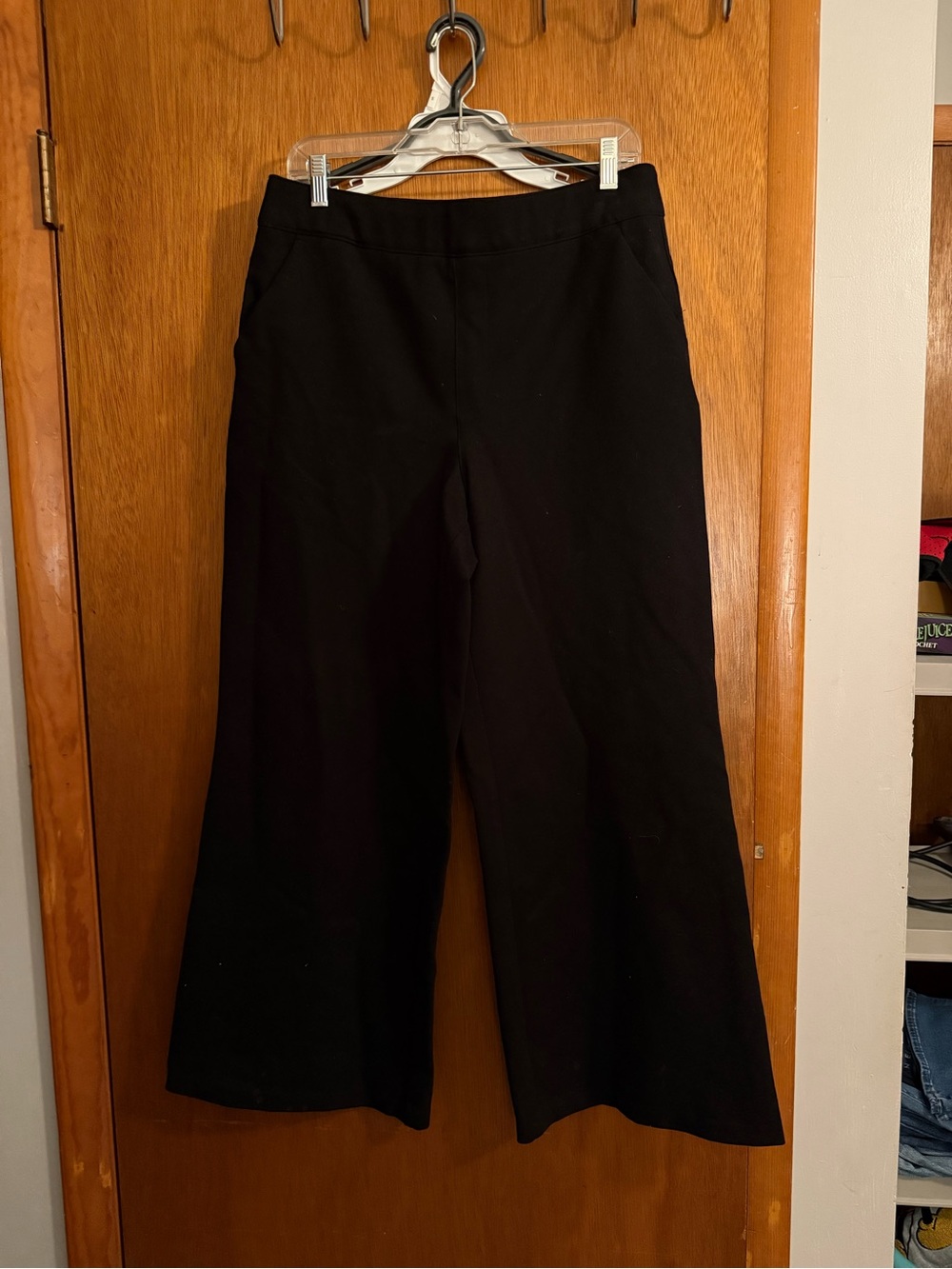 Versona Black Wide-Leg Pull-On Pants Size L Short inseam